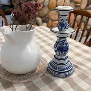Vintage delft cottagecore Blue and White Ceramic Candle Holder